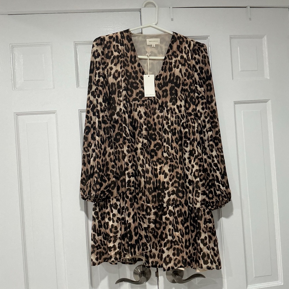 MELLODAY Leopard Print Tunic Dress in Black and Tan